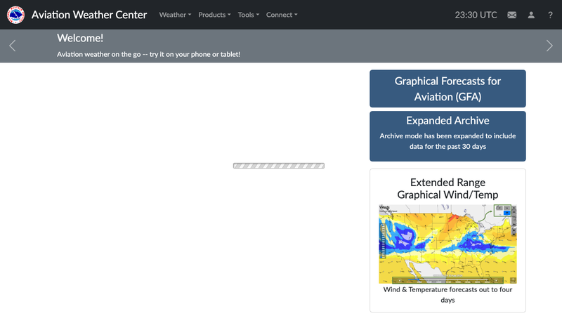 Screenshot of AviationWeather homepage