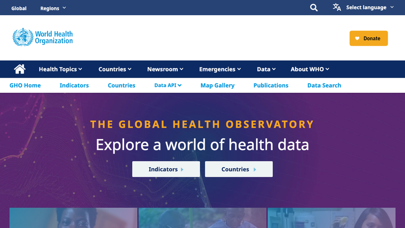 Screenshot of WHO Global Health Observatory API homepage