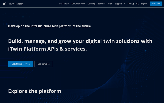 Screenshot of Bentley iTwin API homepage