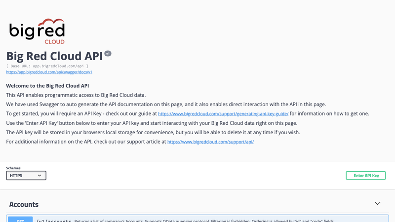 Screenshot of Big Red Cloud API homepage