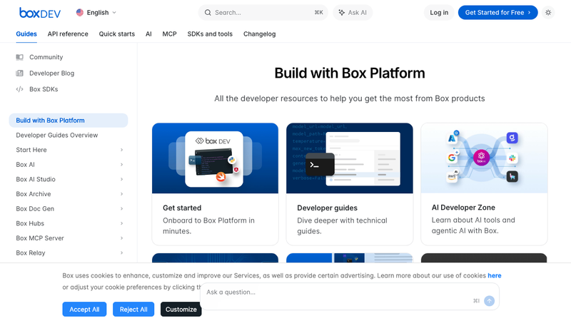 Screenshot of Box Platform API homepage