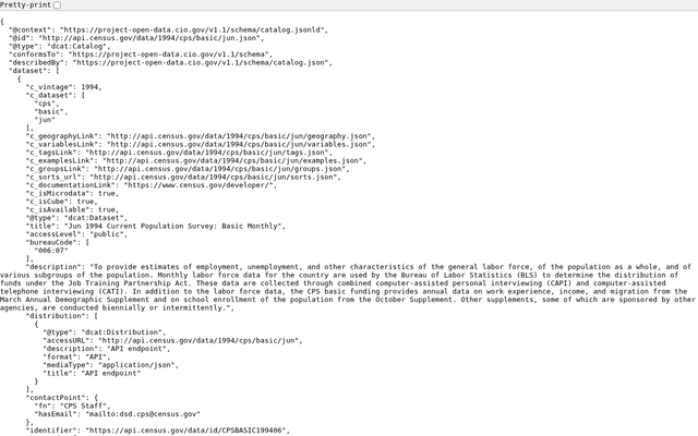 Screenshot of US Census Bureau API homepage