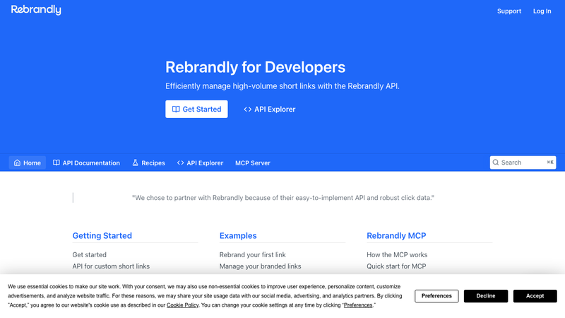 Screenshot of ClickMeter API homepage