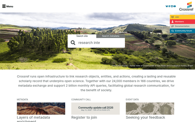 Screenshot of Crossref API homepage