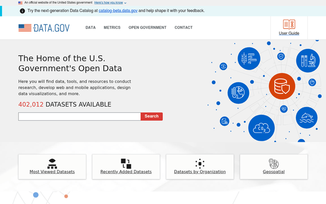 Screenshot of Data.gov API homepage