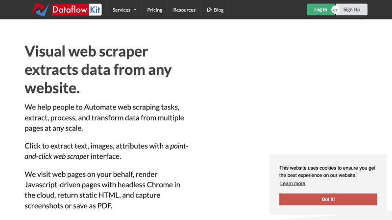 Screenshot of Dataflow Kit Web Scraper homepage