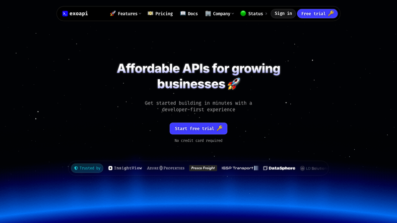 Screenshot of ExoAPI homepage