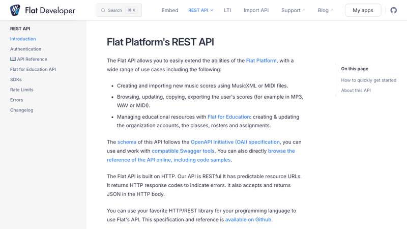 Screenshot of Flat API homepage