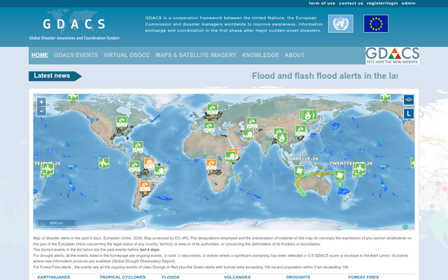 Screenshot of GDACS API homepage