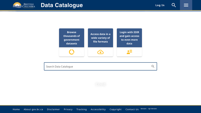 Screenshot of BC Data Catalogue API homepage