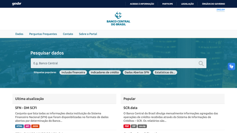 Screenshot of Brazil Central Bank Open Data homepage