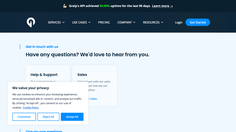 Screenshot of Greip API homepage