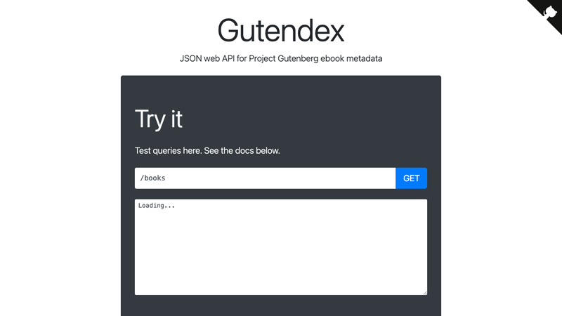 Screenshot of Gutendex API homepage