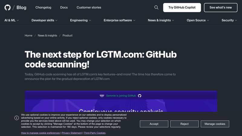 Screenshot of LGTM API specification homepage