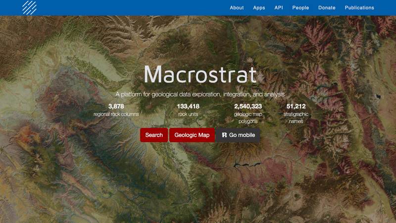 Screenshot of Macrostrat API homepage