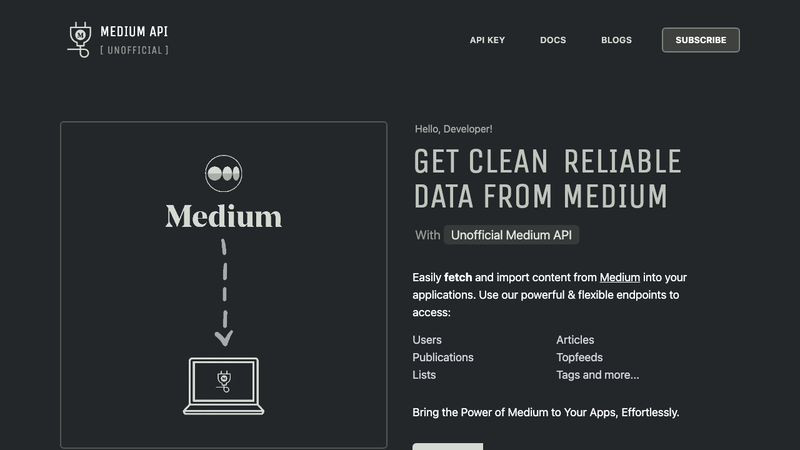 Screenshot of Medium API homepage