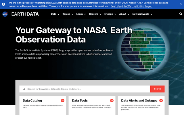 Screenshot of NASA Earthdata API homepage