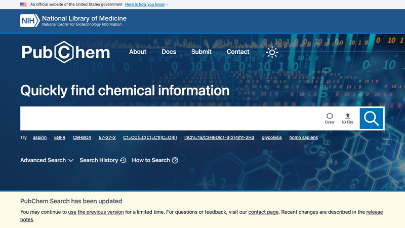Screenshot of PubChem Property API homepage