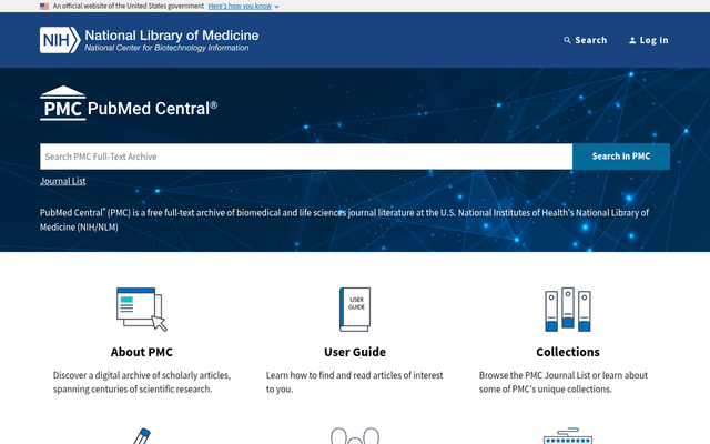 Screenshot of PubMed Central API homepage