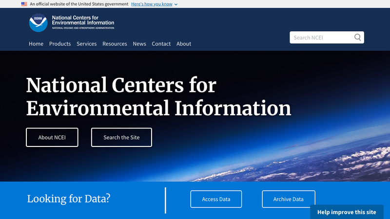 Screenshot of NOAA NCEI Data Access API homepage