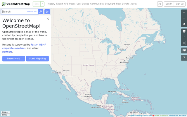 Screenshot of OpenStreetMap API homepage