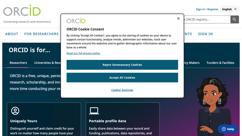 Screenshot of ORCID API homepage
