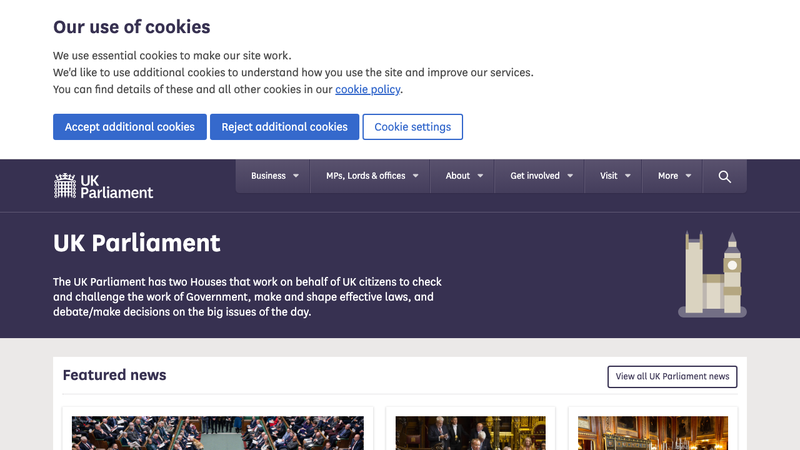Screenshot of Bills API homepage