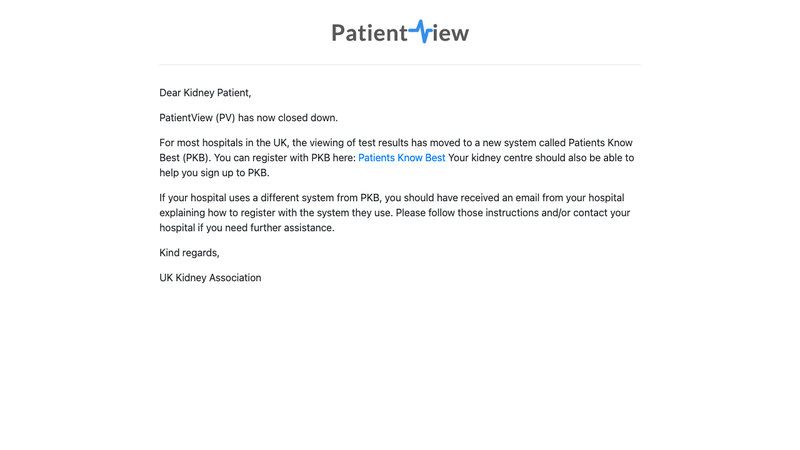 Screenshot of PatientView homepage