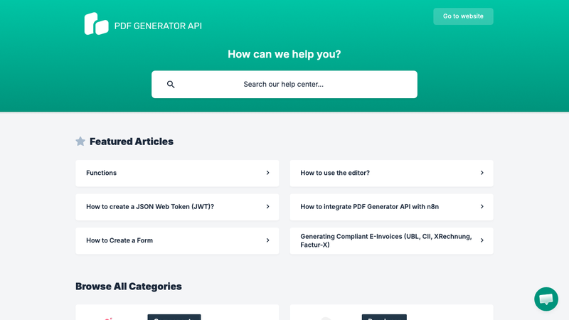 Screenshot of PDF Generator API homepage