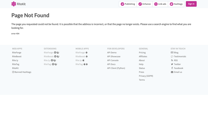 Screenshot of RiteKit API homepage