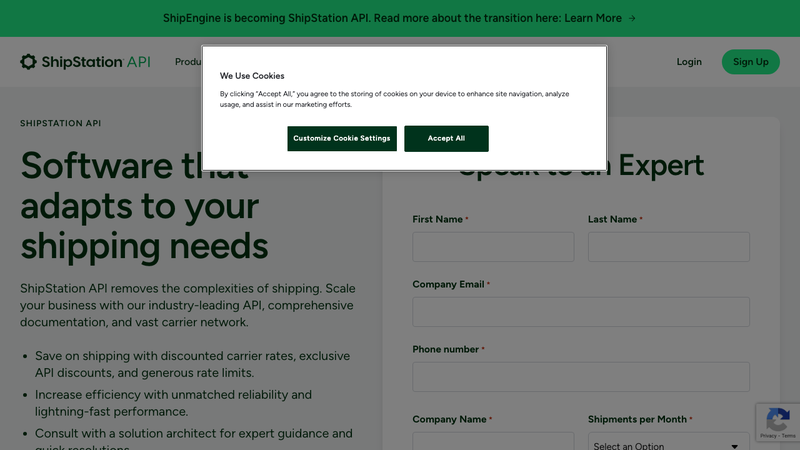 Screenshot of ShipEngine API homepage