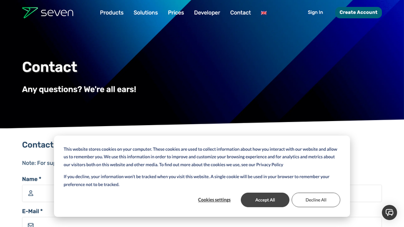 Screenshot of seven.io API homepage