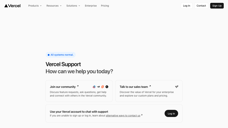 Screenshot of Vercel API homepage