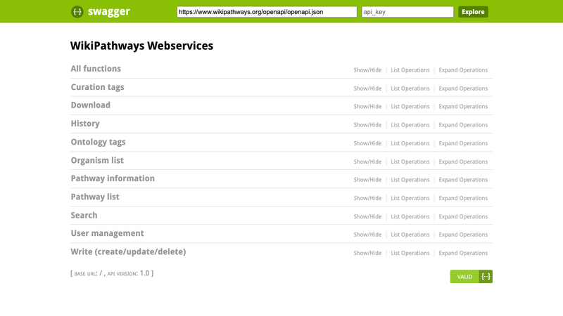 Screenshot of WikiPathways Webservices homepage