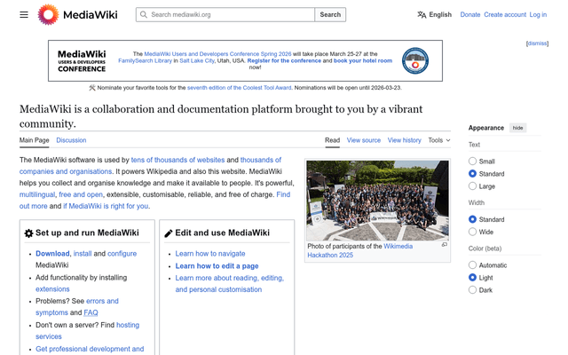 Screenshot of Wikipedia API homepage