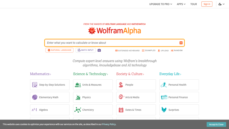 Screenshot of Wolfram homepage